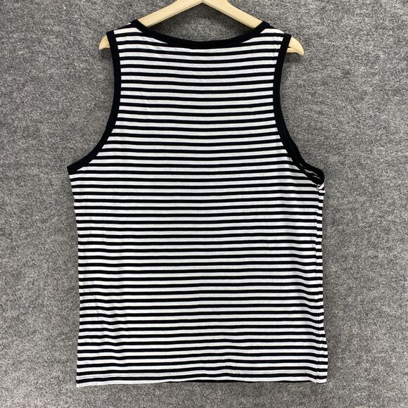 H&M Tank Women XL White Striped Sleeveless Round Neck Cotton Wide Strap Casual - Picture 2 of 9